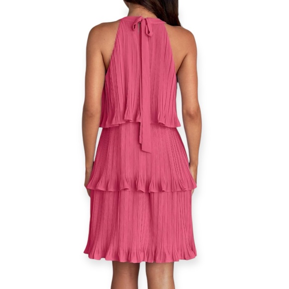 Sleeveless Ruffle Tiered & Pleated A Line Swing Halter Dress - Picture 4 of 6